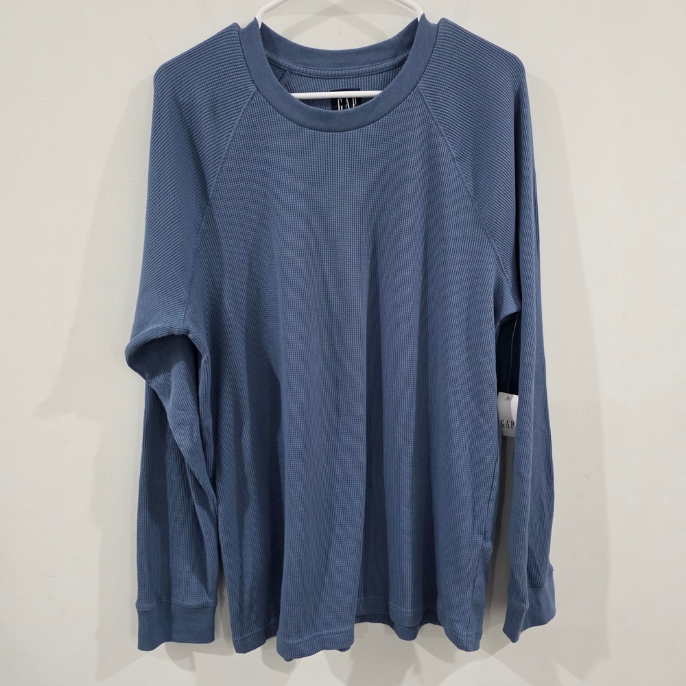 Gap Mens Thermal Shirt Size Large Blue Waffle Knit Outdoor Winter Camping Hiking